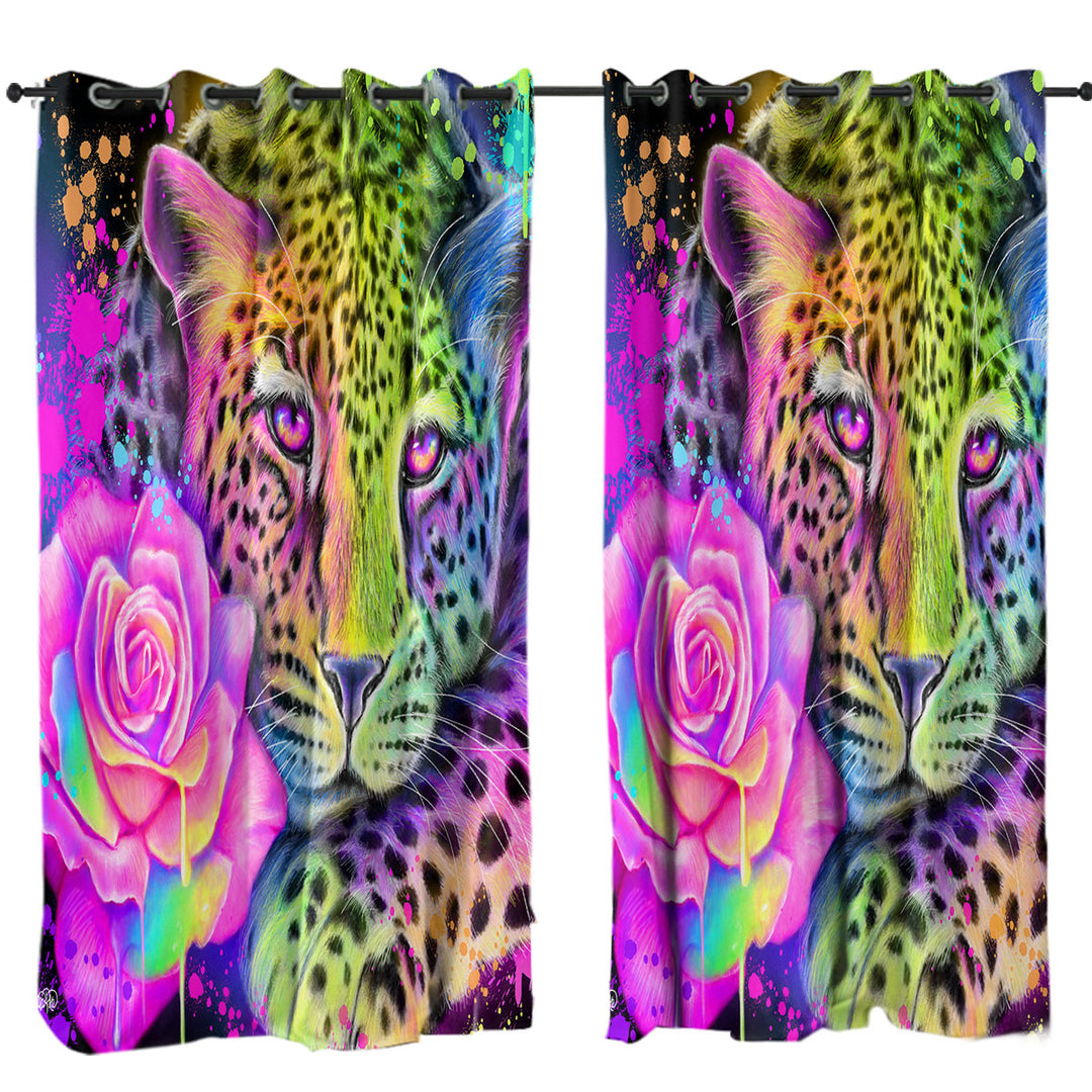 Artwork Neon Rainbow Leopard Drapes