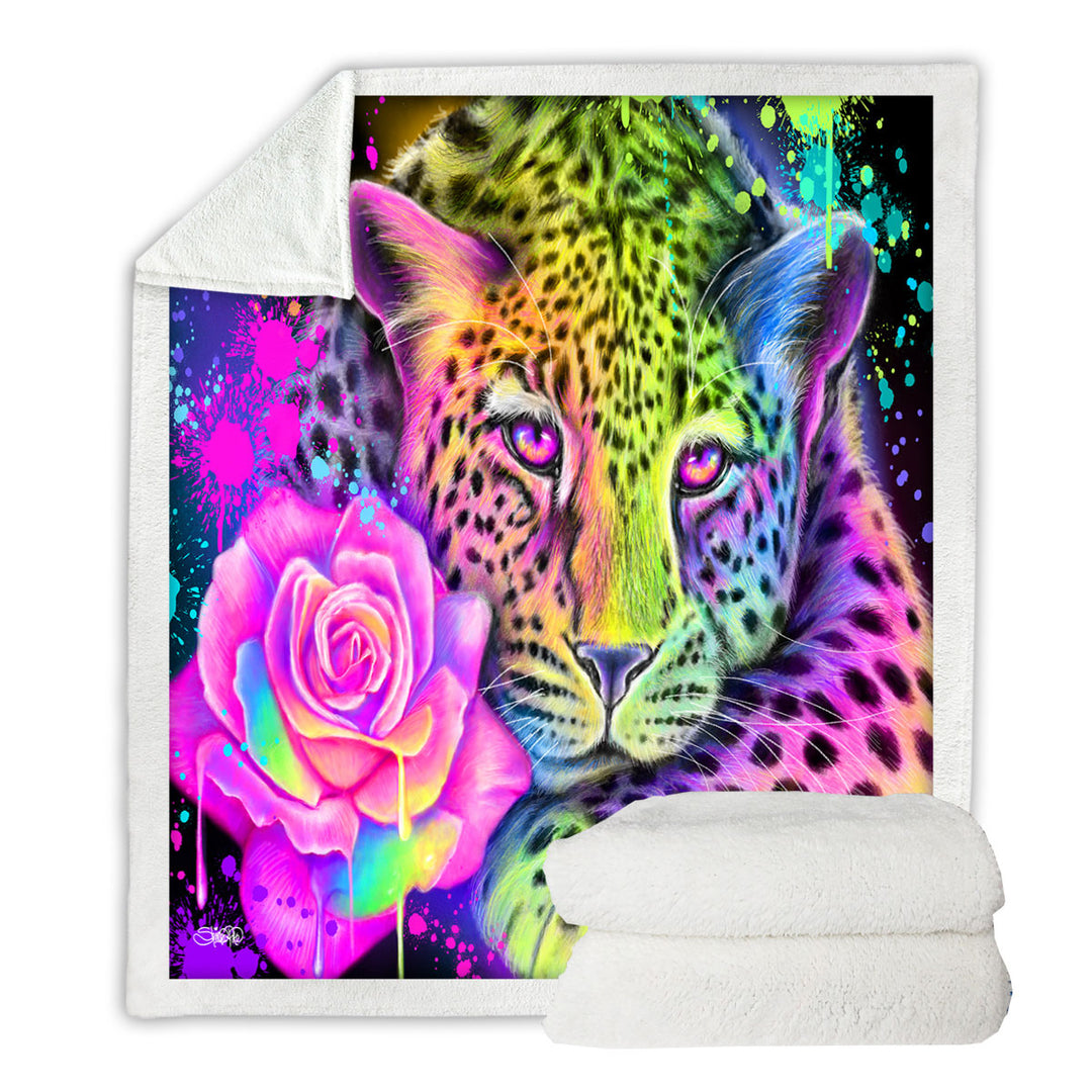 Artwork Neon Rainbow Leopard Fleece Blankets