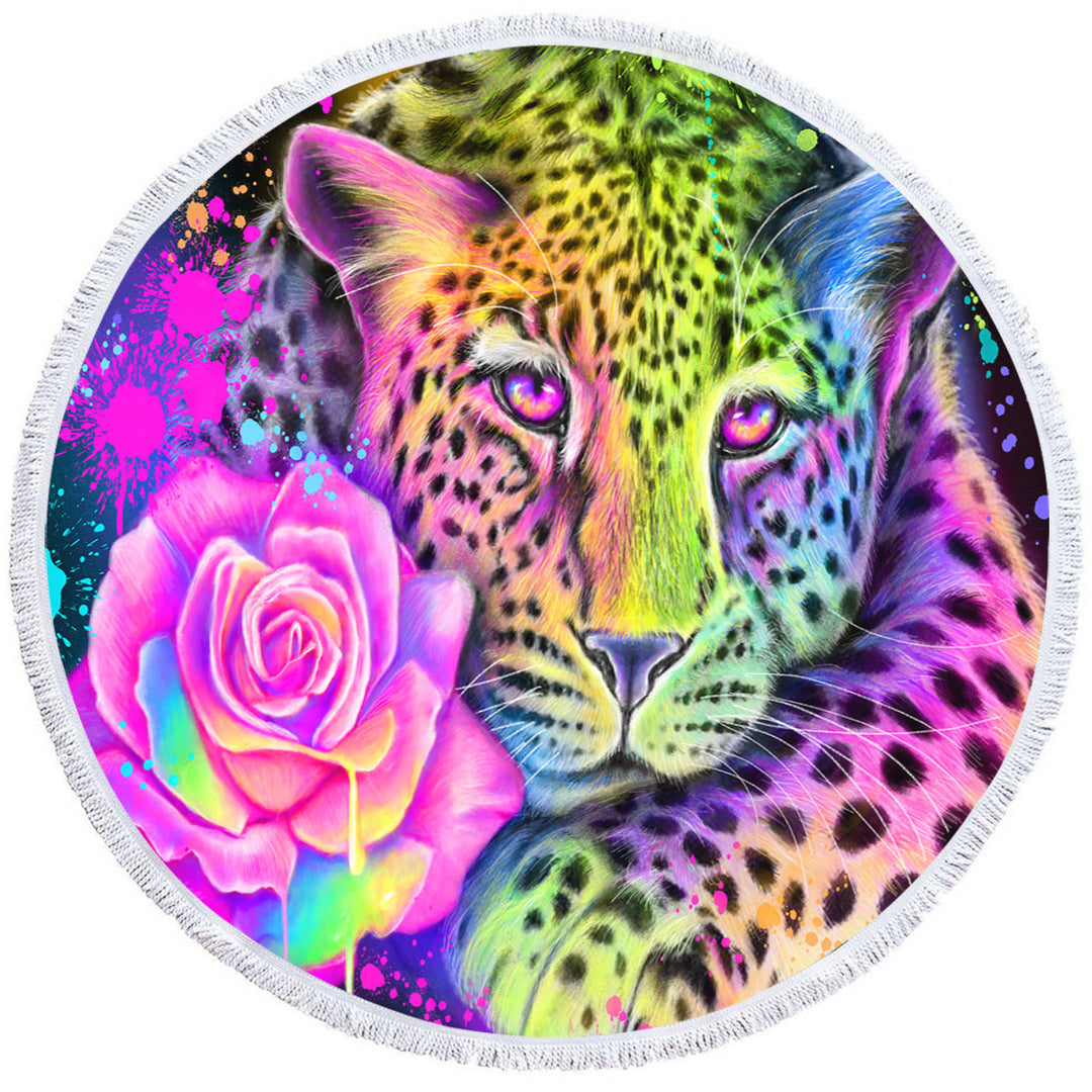 Artwork Neon Rainbow Leopard Nice Beach Towels