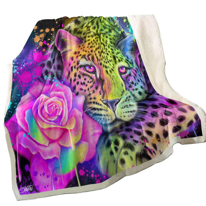 Artwork Neon Rainbow Leopard Sofa Blankets