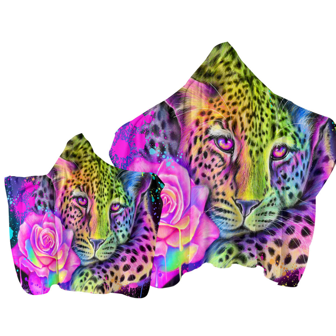 Artwork Neon Rainbow Leopard Towel Hoodie