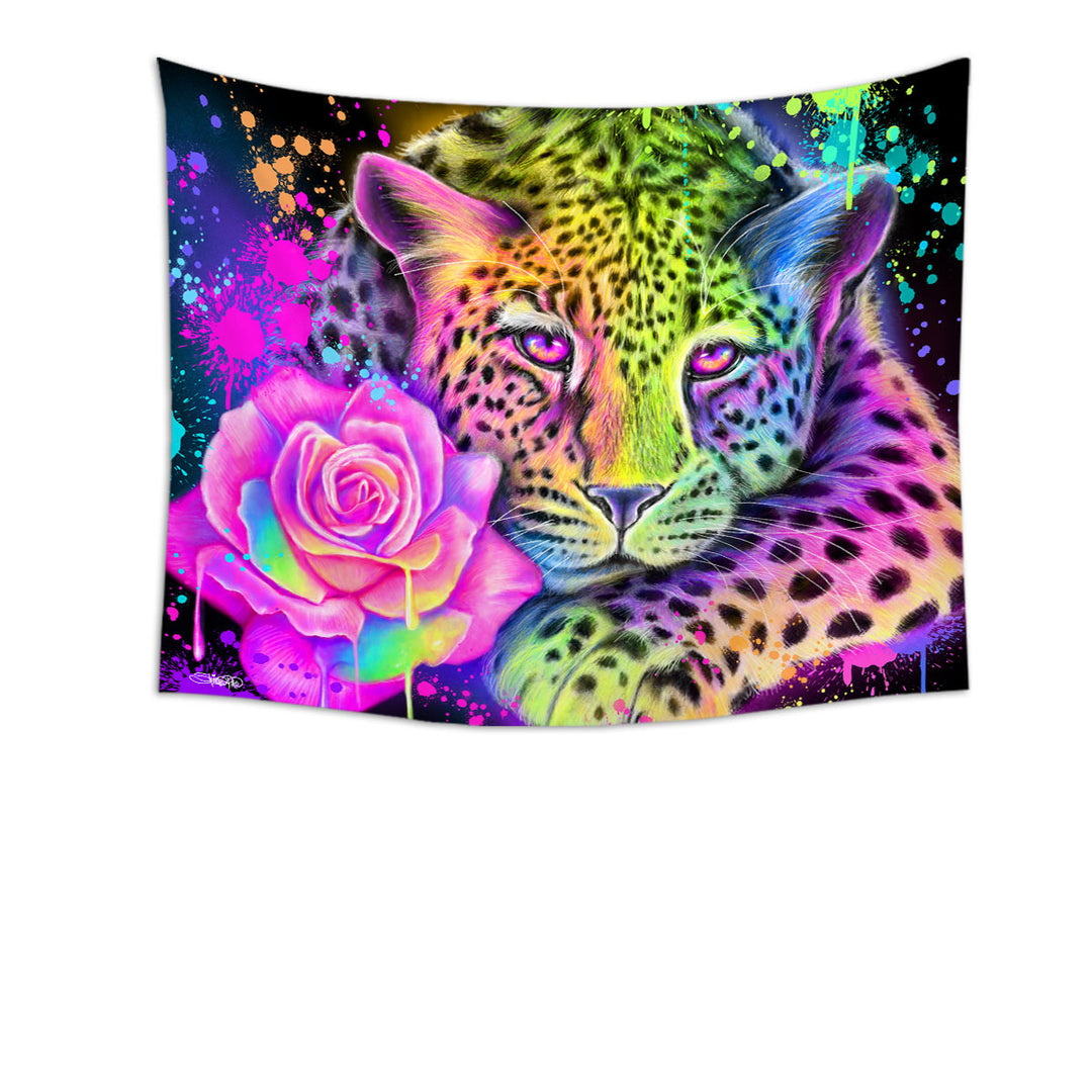 Artwork Neon Rainbow Leopard Wall Decor Tapestry