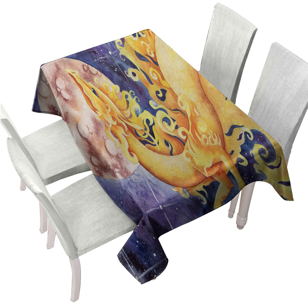 As the Sun Dances Yellow Dragon Art Tablecloths