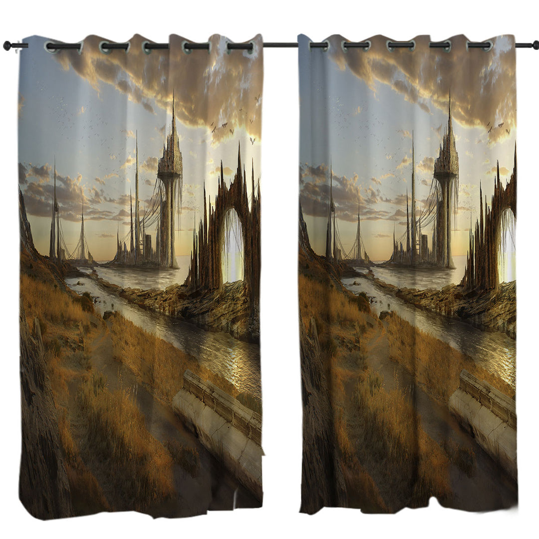 Atalantian City Luminous Ages Fantasy Art Curtains for Bedroom