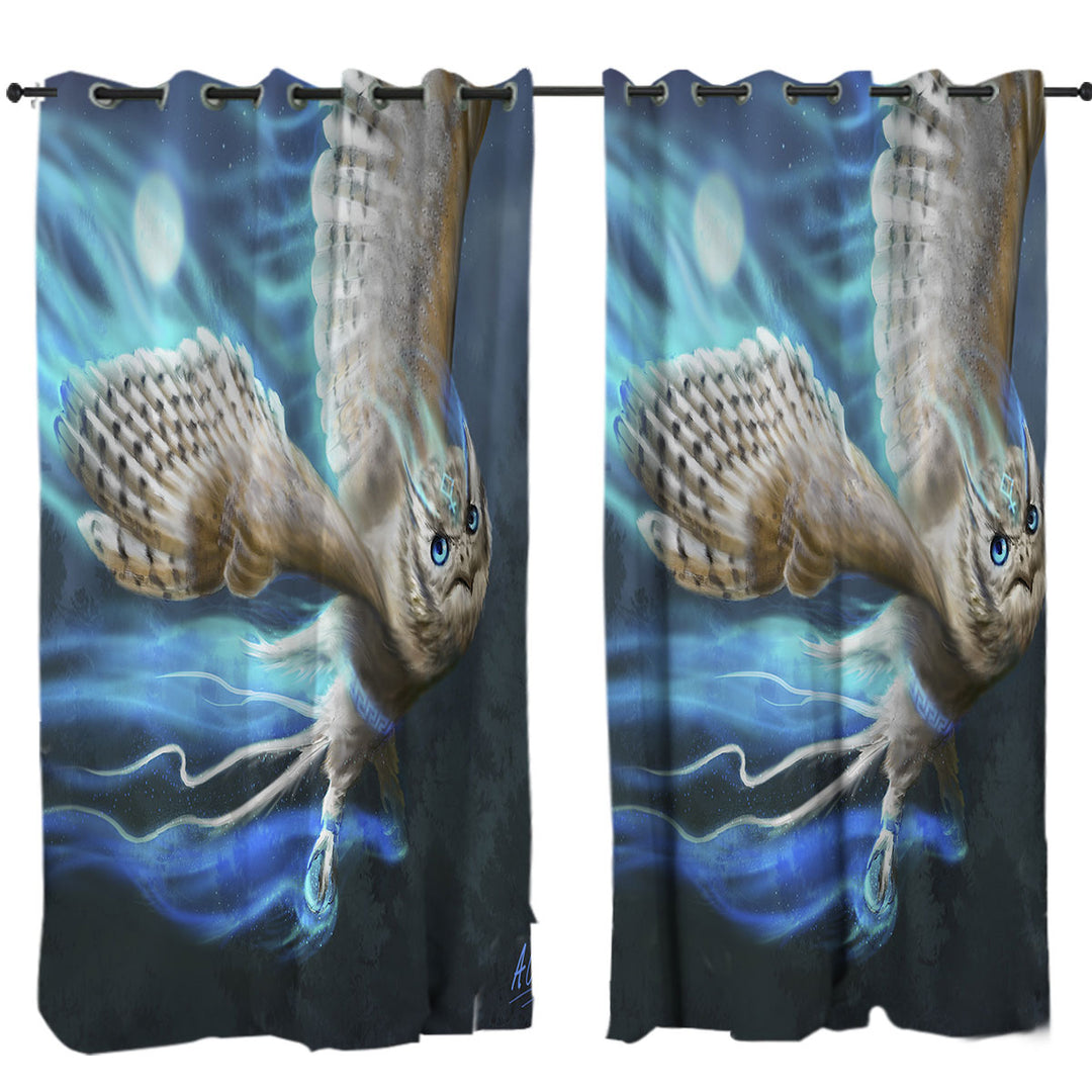 Athenas Cool White Owl Curtains for Living Room