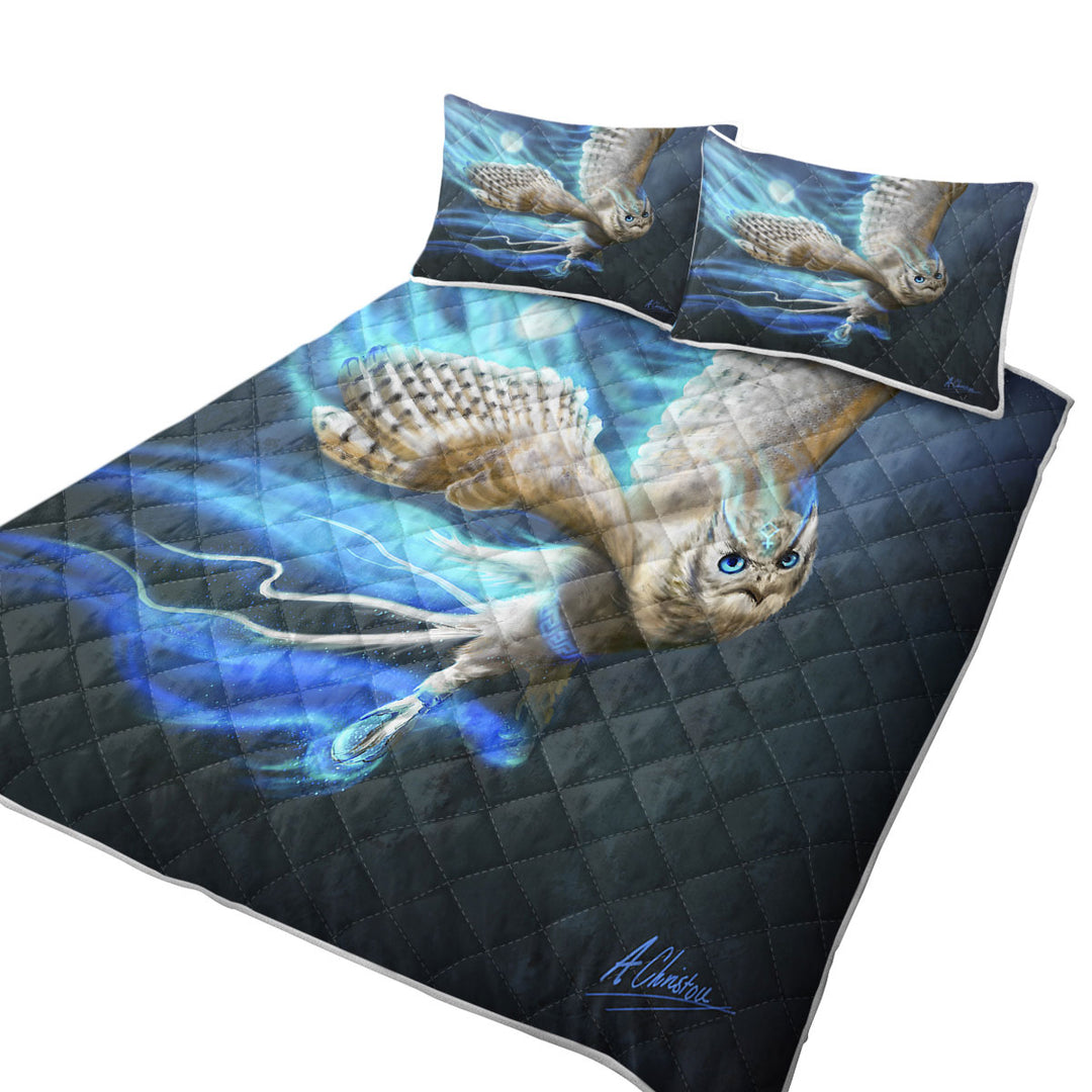 Athenas Cool White Owl King Size Quilt Sets