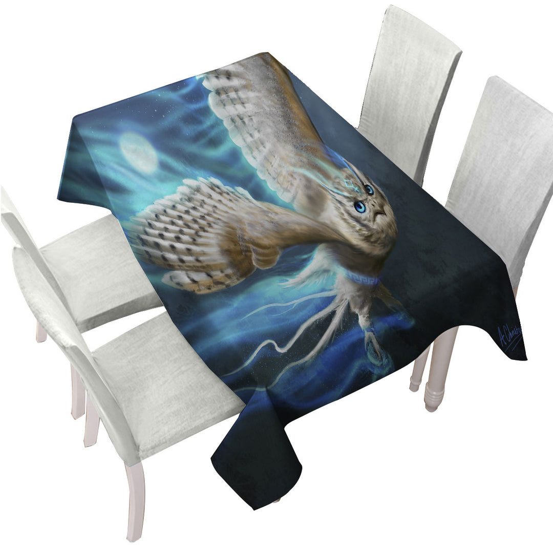 Athenas Cool White Owl Tablecloths