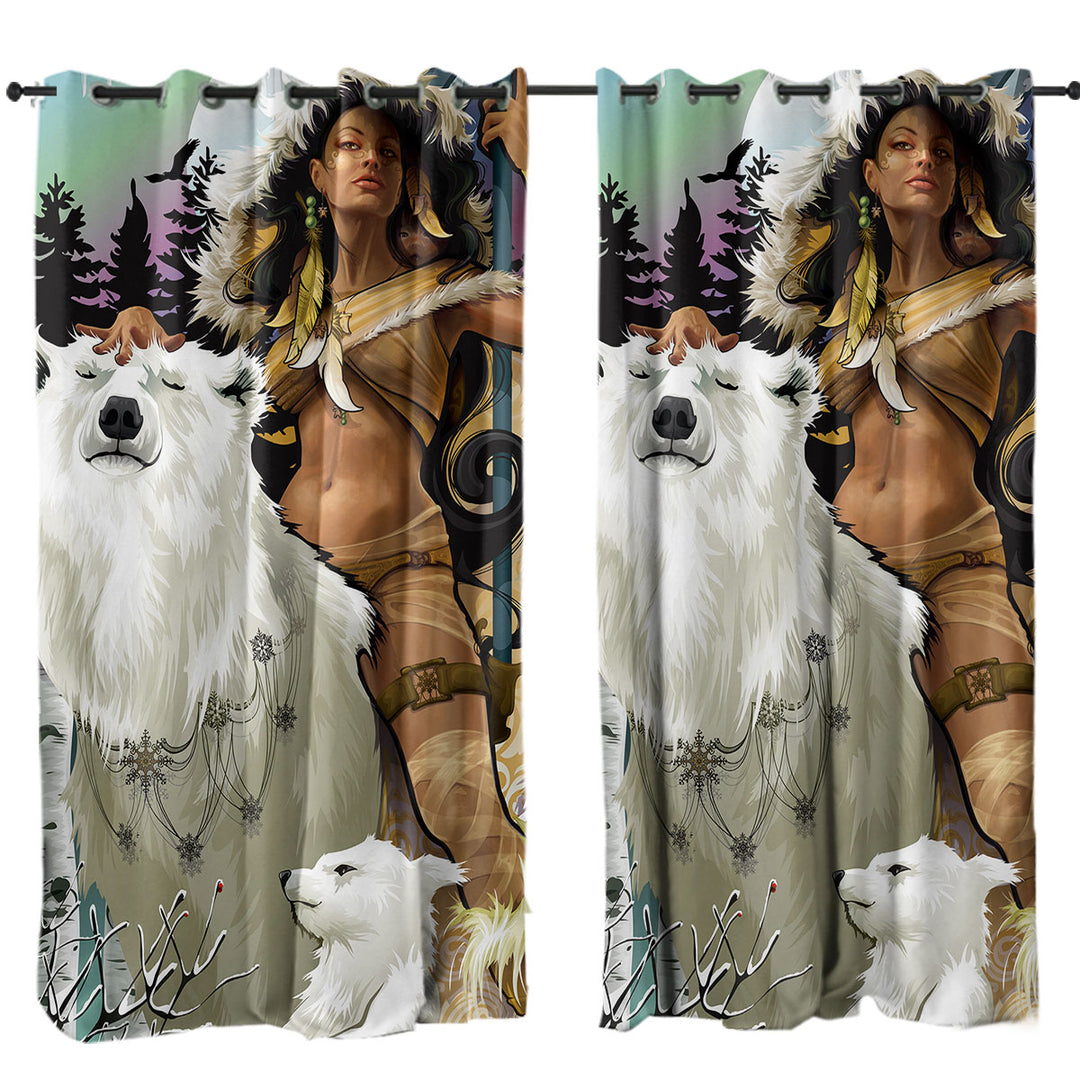 Attractive Hunter Lady with Her Bears Drapes