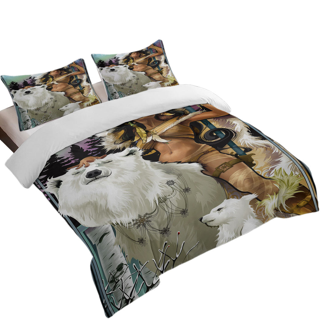 Attractive Hunter Lady with Her Bears Duvet Cover Queen