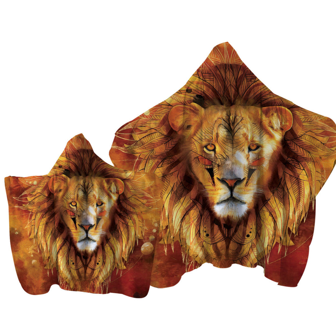 Attractive Lion Chief Hooded Beach Towel