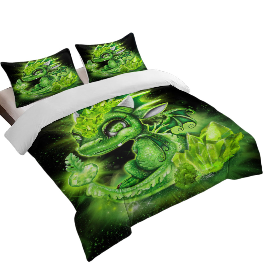 August Peridot Birthstone Lil Dragon Duvet Cover