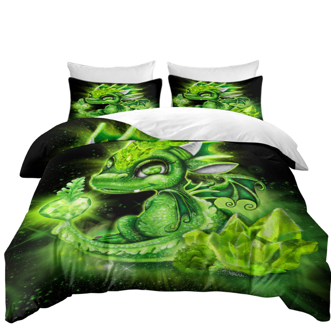 August Peridot Birthstone Lil Dragon Duvet Covers