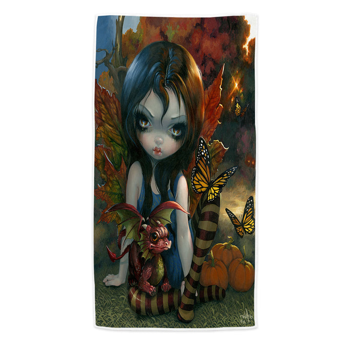 Autumn Beach Towels Fairy and Her Dragonling