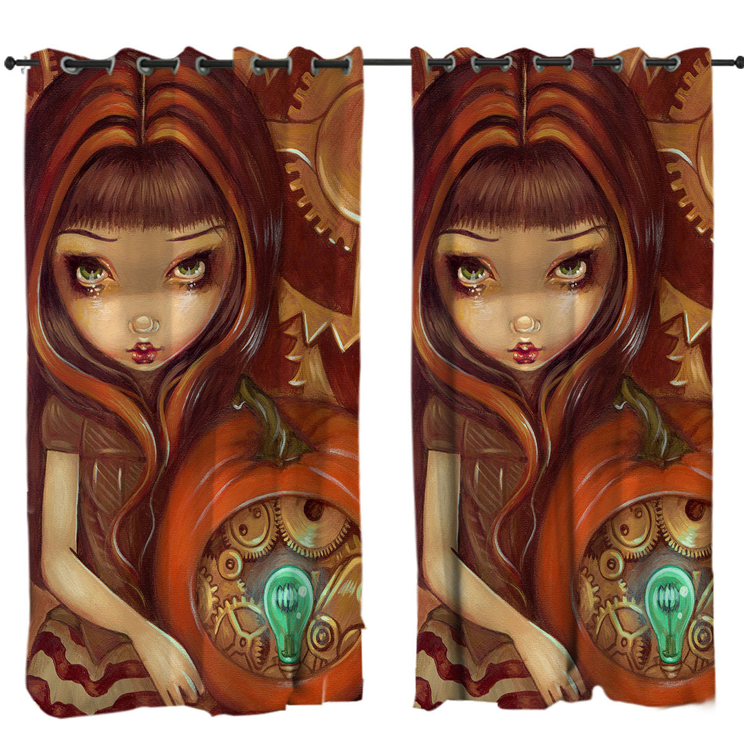 Autumn Colors Girl a Clockwork Pumpkin Curtain