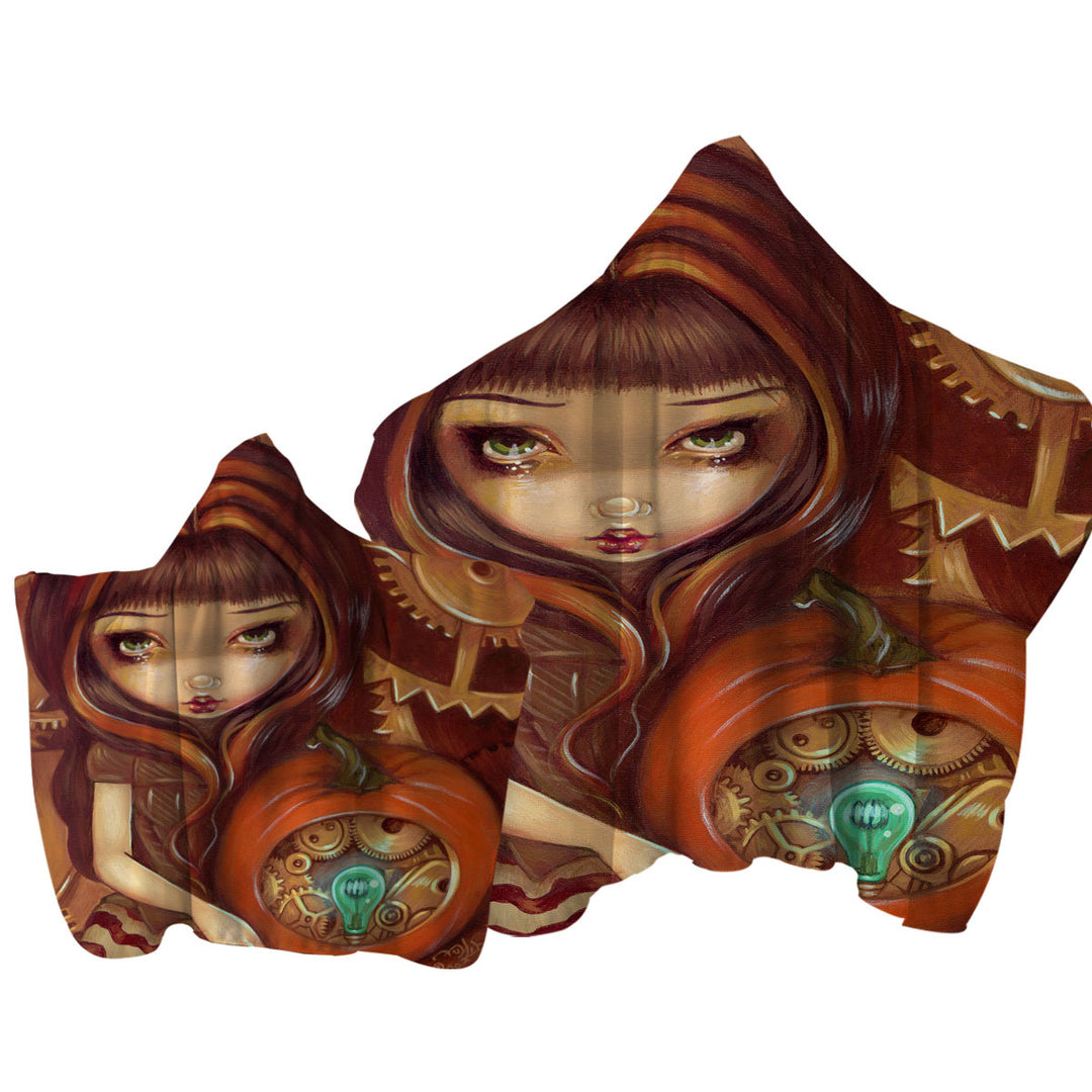 Autumn Colors Girl a Clockwork Pumpkin Towel with Hood