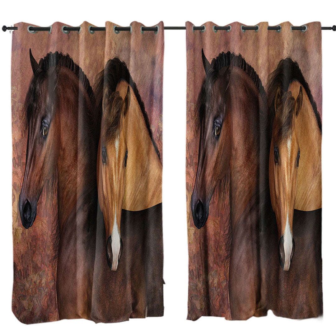 Autumn Colors Two Cute Horses Art Drapes