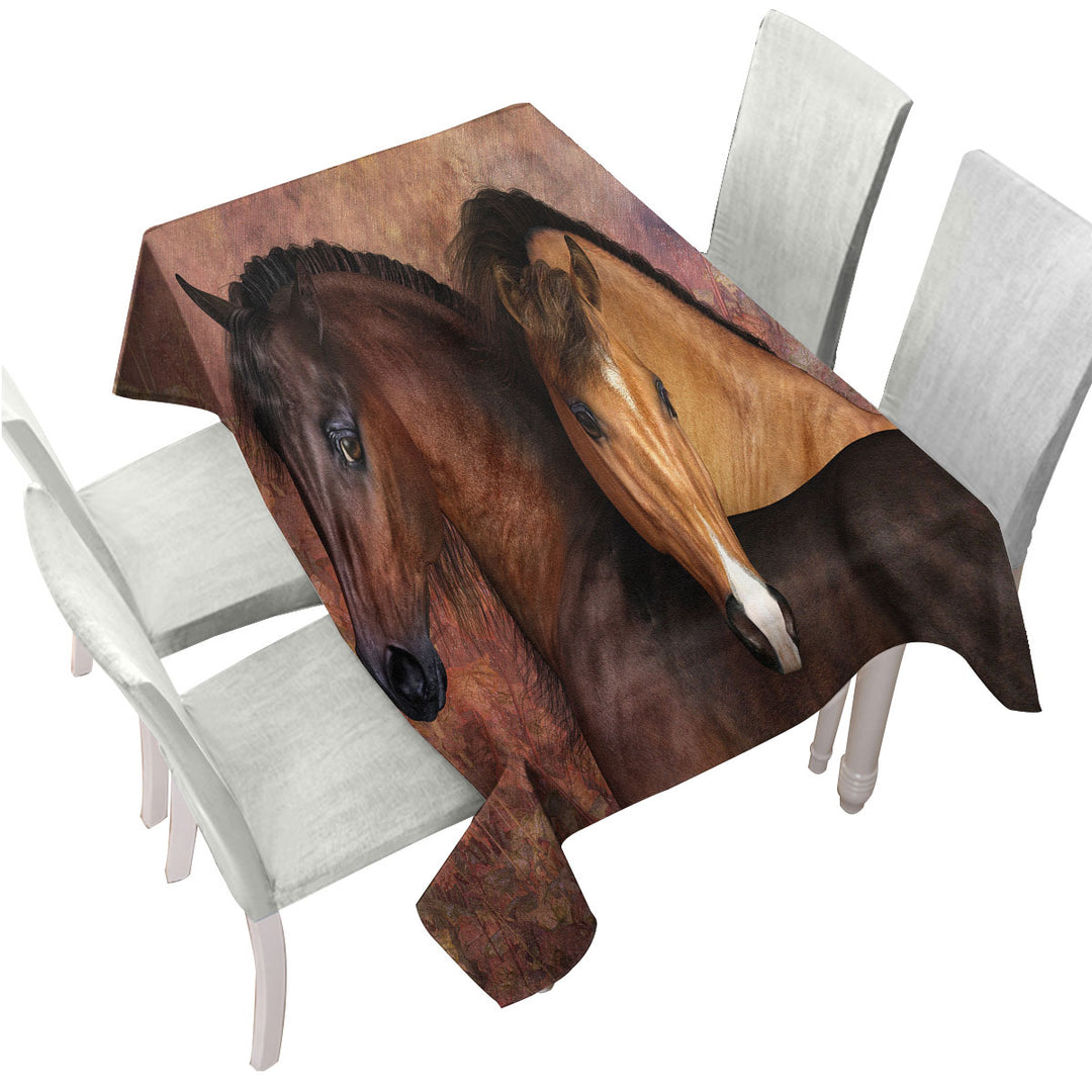 Autumn Colors Two Cute Horses Art Tablecloths