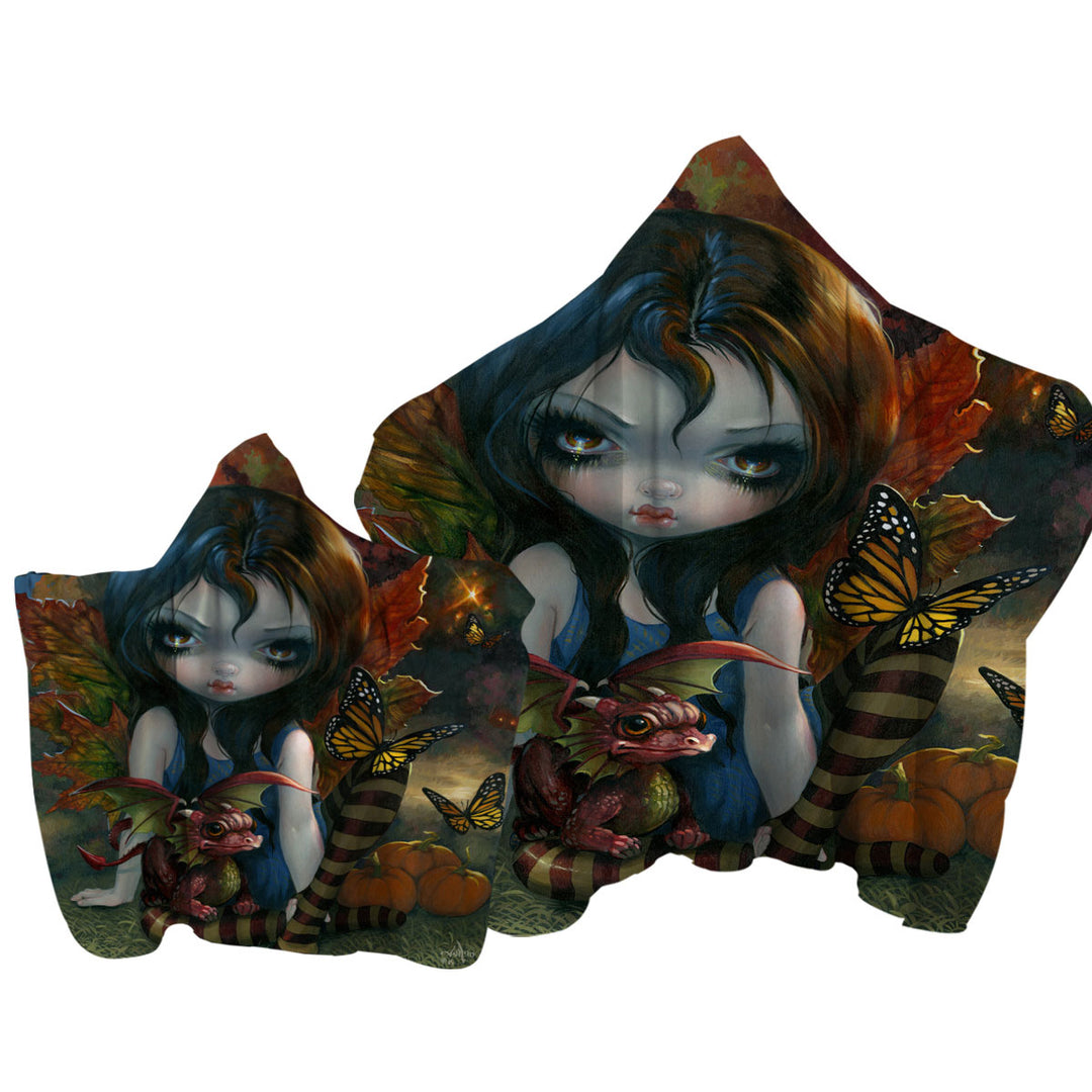 Autumn Fairy and Her Dragonling Hooded Beach Towel