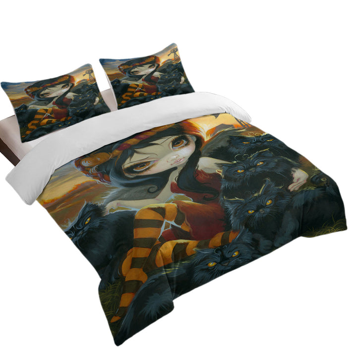 Autumn Kitties and the Dark Angelic Fairy Duvet Cover Queen