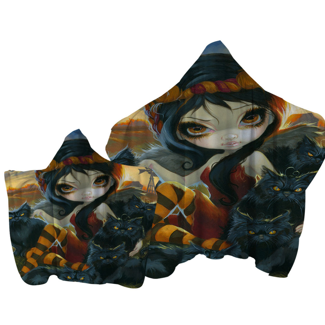 Autumn Kitties and the Dark Angelic Fairy Hooded Beach Towel