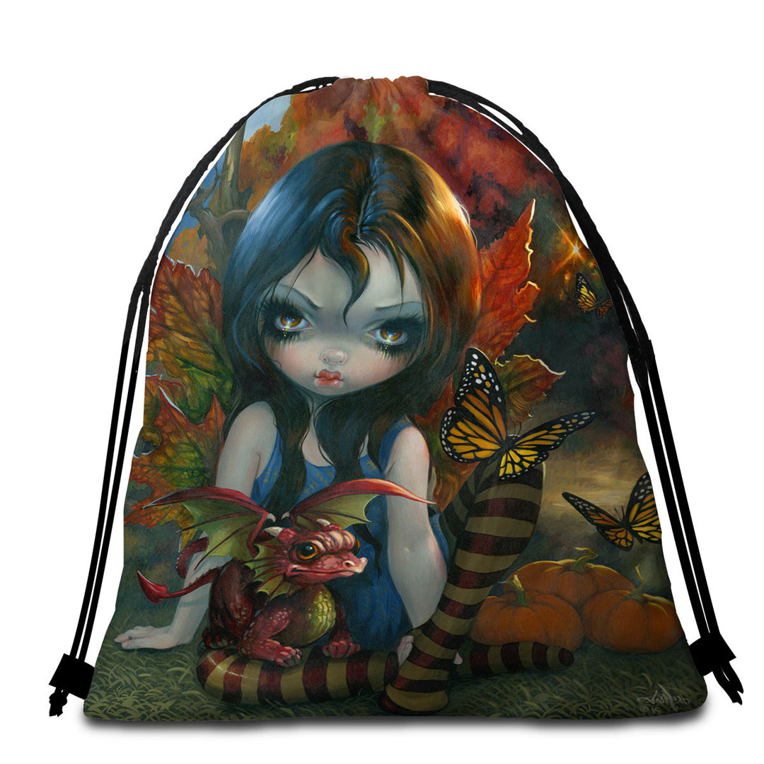 Autumn Microfiber Beach Towel Fairy and Her Dragonling