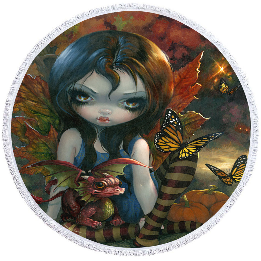 Autumn Round Towel Fairy and Her Dragonling