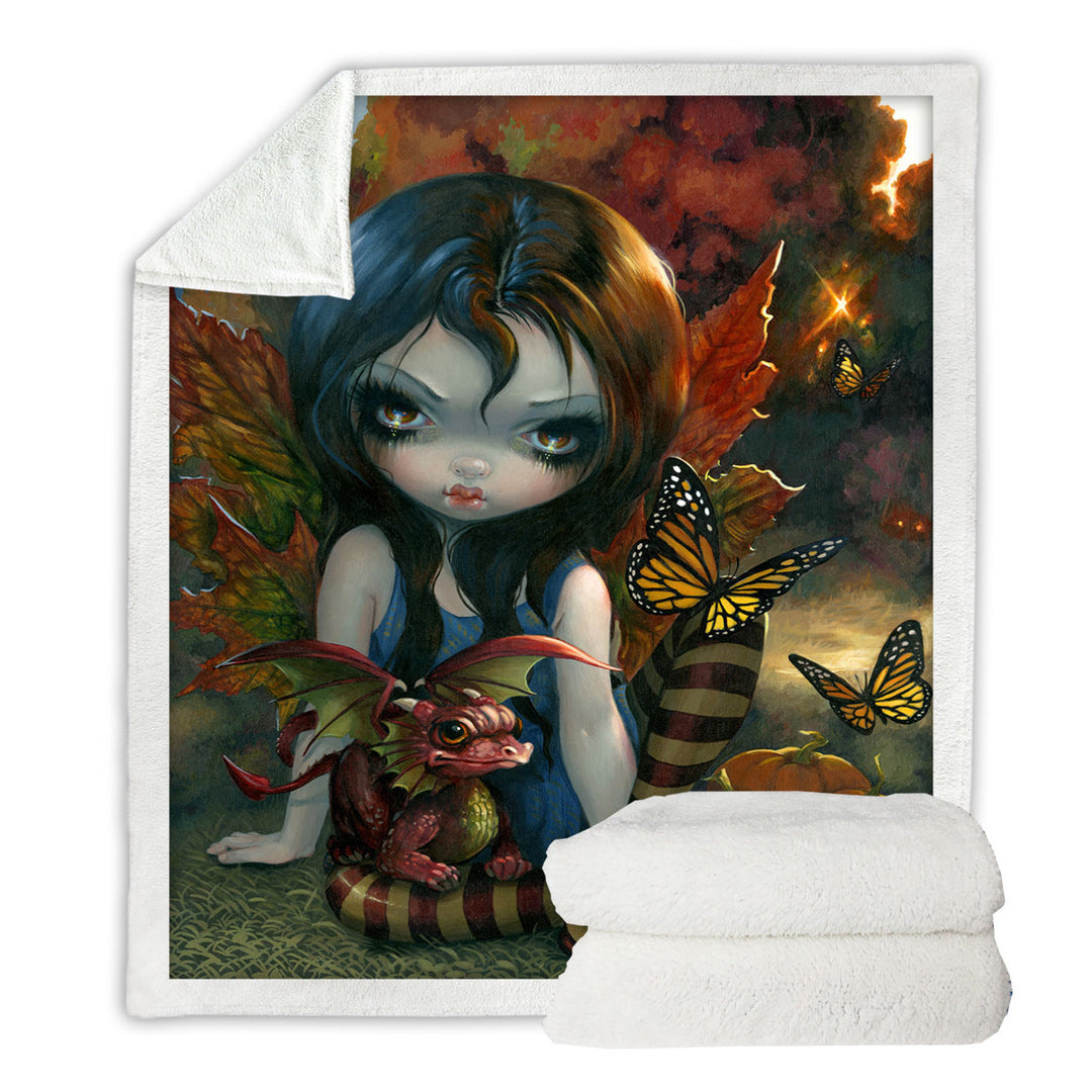 Autumn Sherpa Blanket Fairy and Her Dragonling