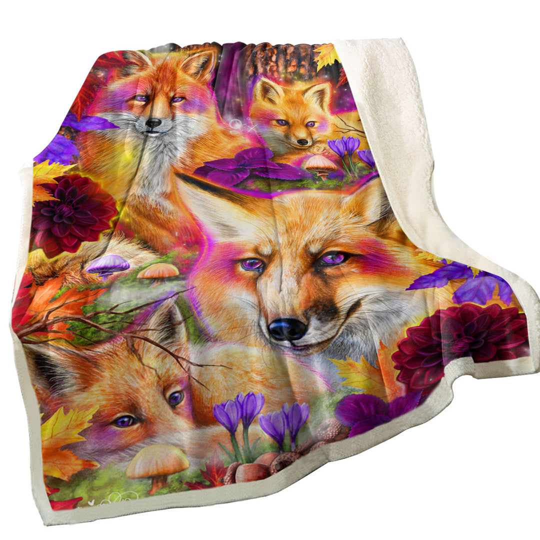 Autumn Throw Blanket Forest Animal Art Daydream Red Fox