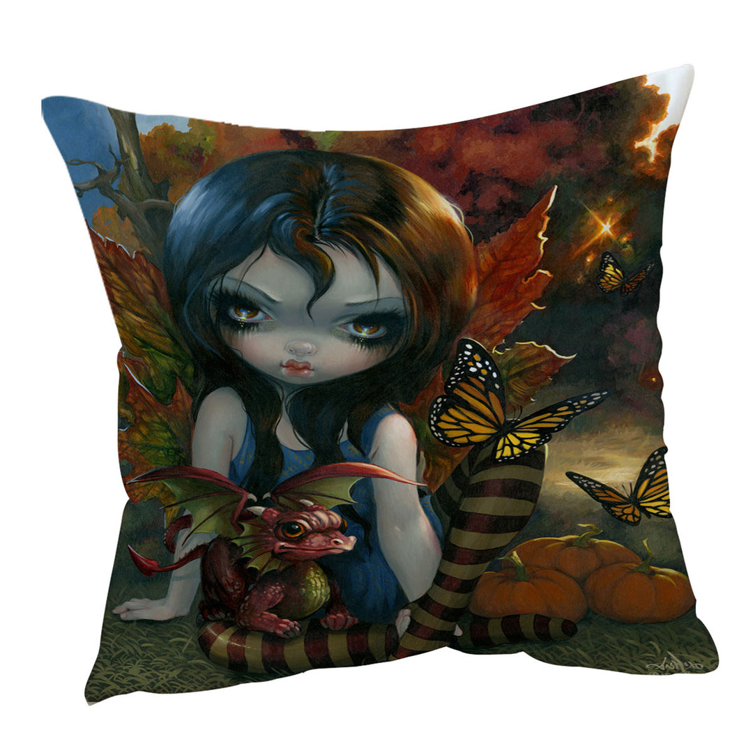 Autumn Throw Pillows Fairy and Her Dragonling