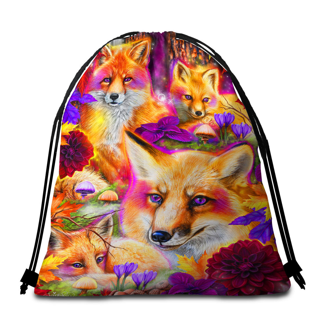 Autumn Travel Beach Towel Forest Animal Art Daydream Red Fox