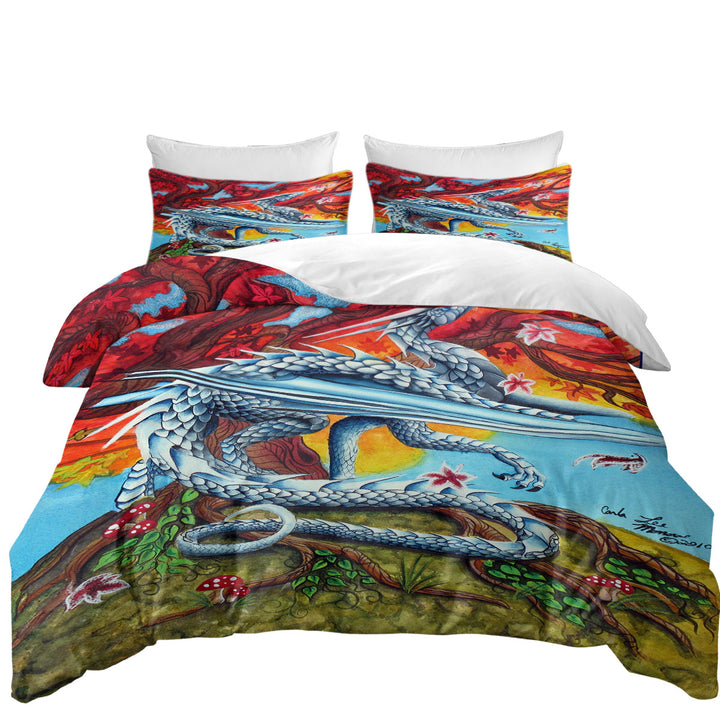 Autumn Tree vs the Winter Ice Dragon Twin Duvet Covers