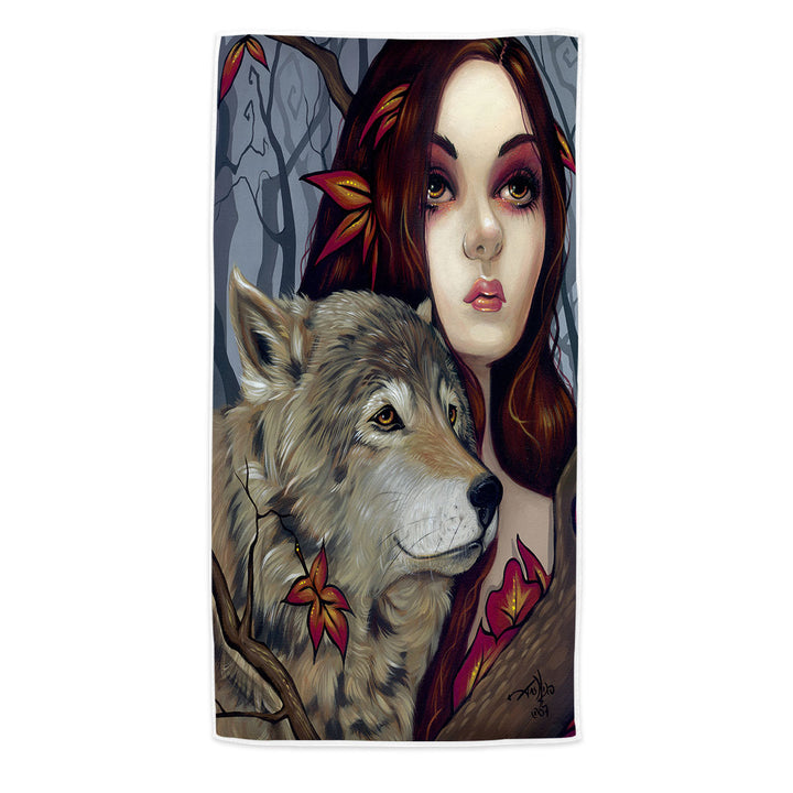 Autumn Wolf Maiden Microfiber Beach Towel