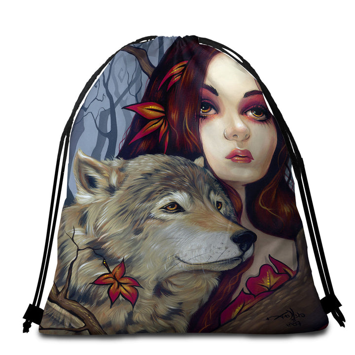 Autumn Wolf Maiden Microfibre Beach Towels