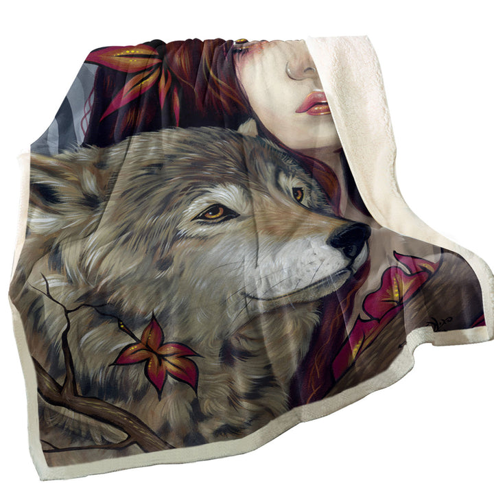 Autumn Wolf Maiden Sherpa Blanket