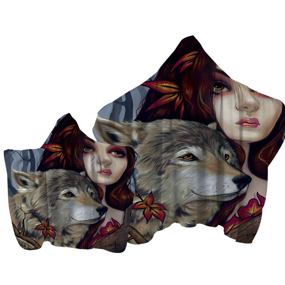 Autumn Wolf Maiden Towel with Hood