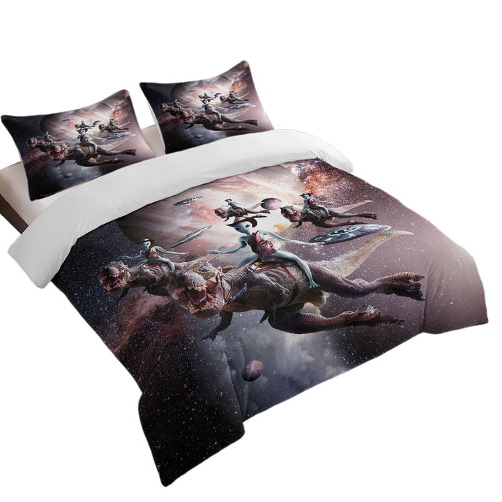 Awesome Cool Art Alien Riding Dinosaur in Space Coverlets