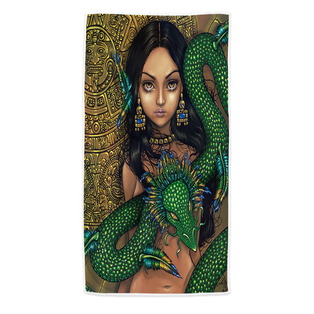 Aztec Beach Towels Priestess of Quetzalcoatl Aztec Mayan Maiden