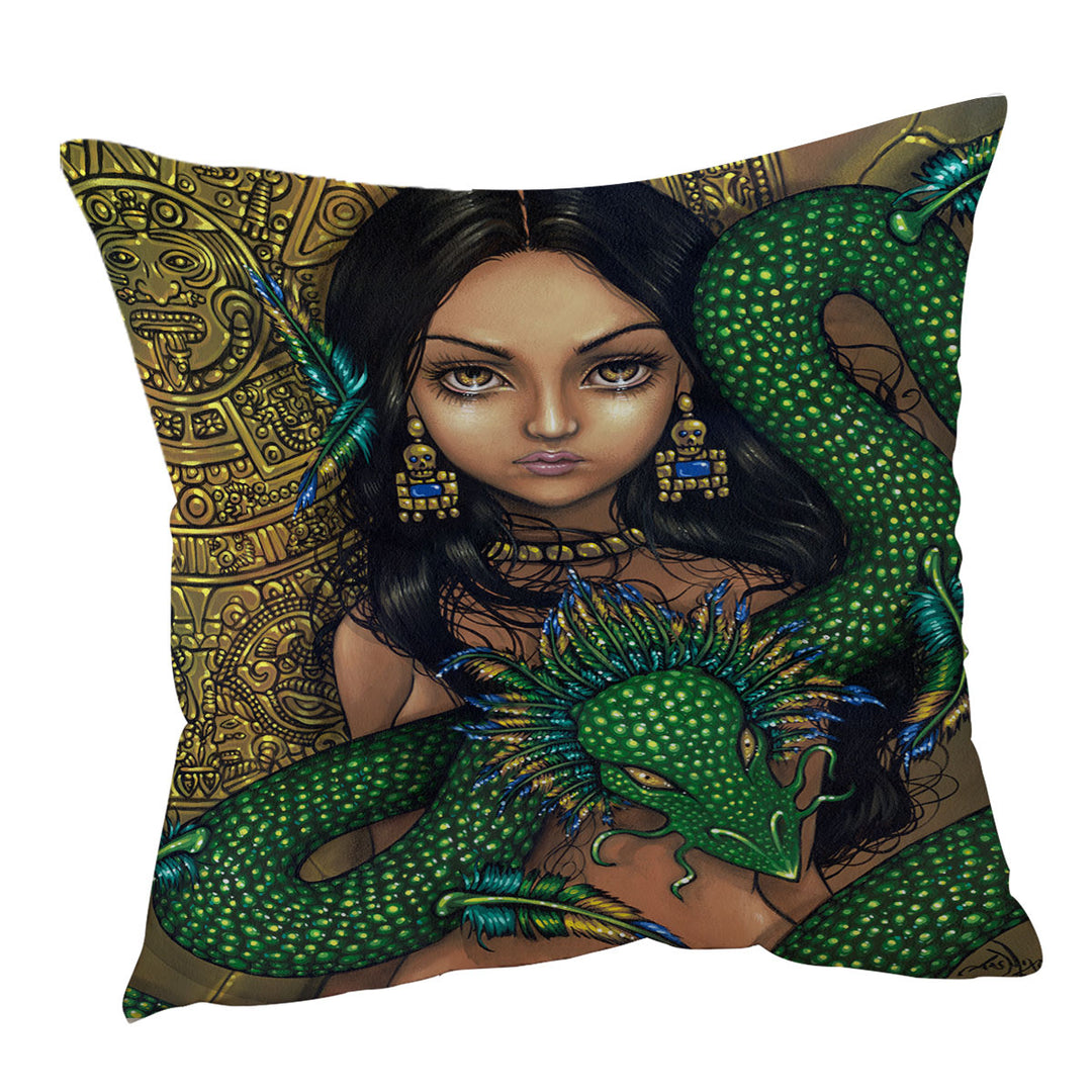 Aztec Cushion Cover Priestess of Quetzalcoatl Aztec Mayan Maiden