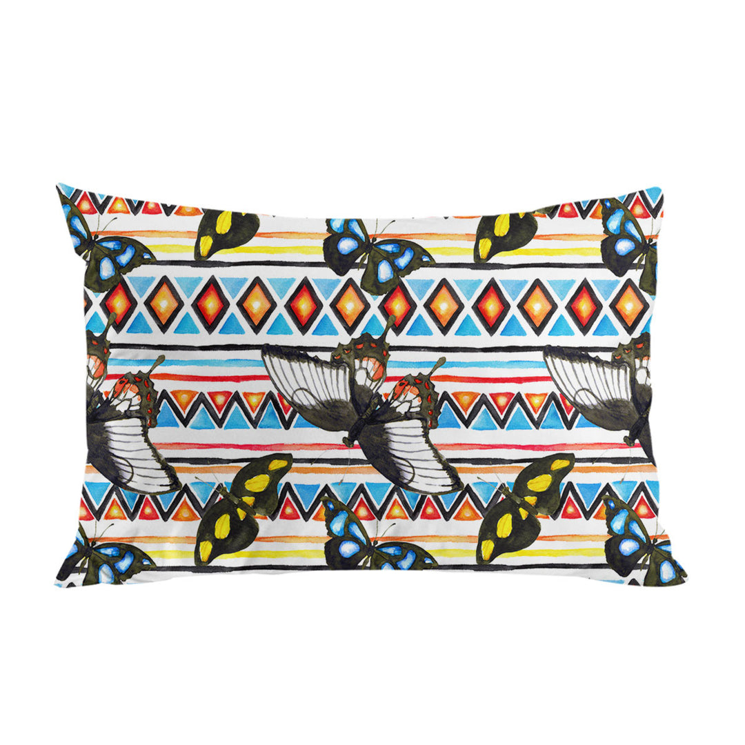 Aztec Pattern and Butterflies Pillow Cases