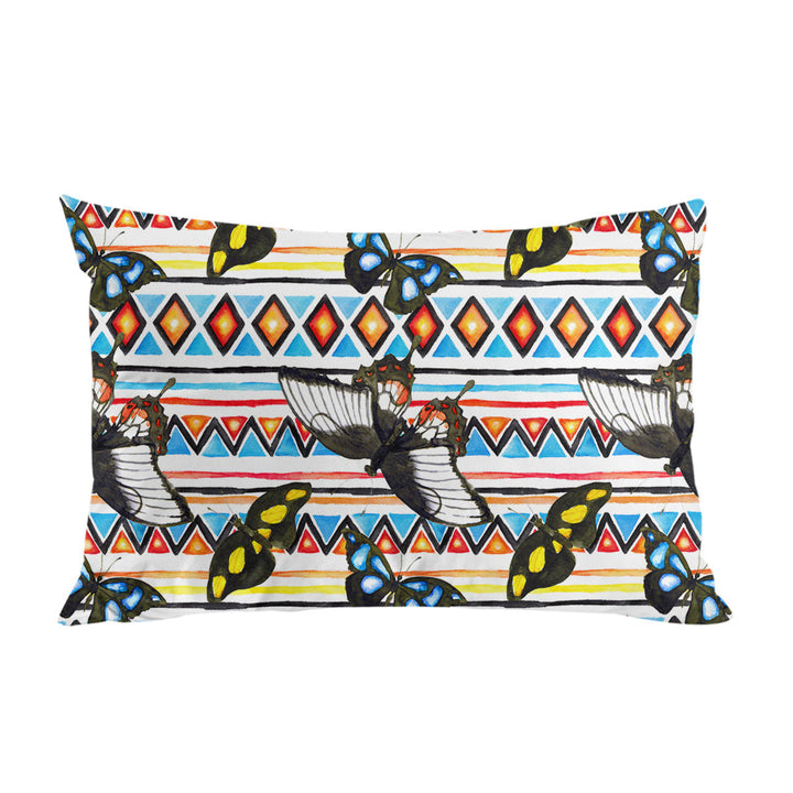 Aztec Pattern and Butterflies Pillow Cases