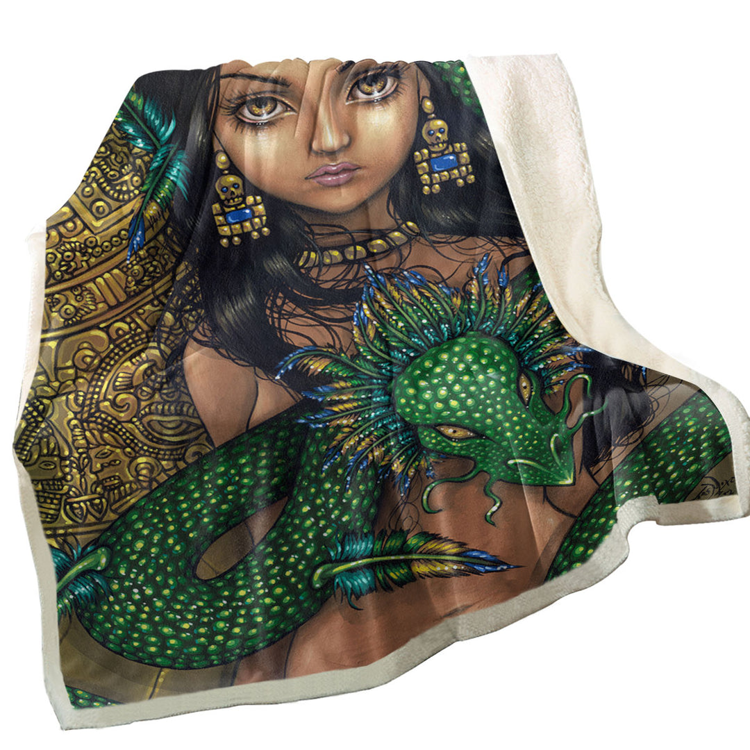 Aztec Throw Blanket Priestess of Quetzalcoatl Aztec Mayan Maiden