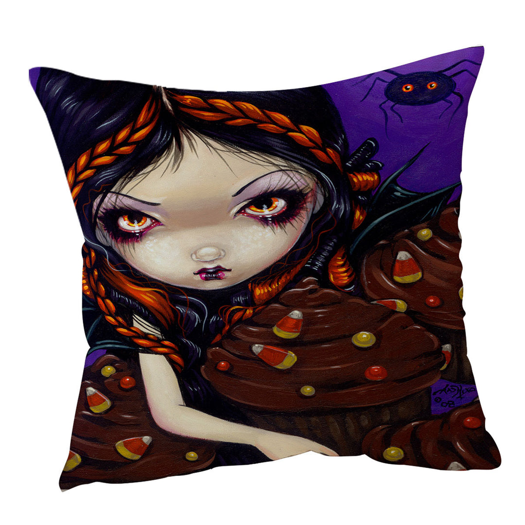 Bat Winged Fairy with Halloween Cupcakes Cushion Cover