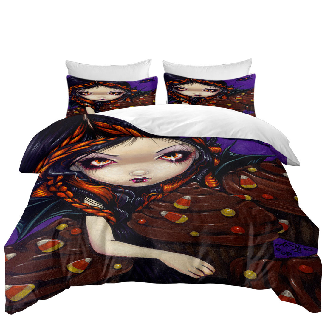 Bat Winged Fairy with Halloween Cupcakes Duvet Cover Queen