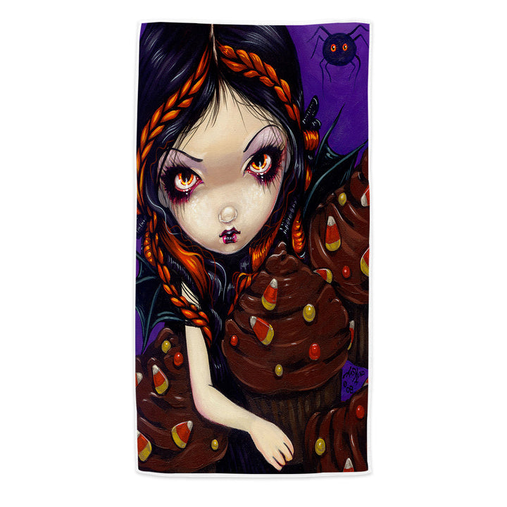 Bat Winged Fairy with Halloween Cupcakes Microfiber Beach Towel