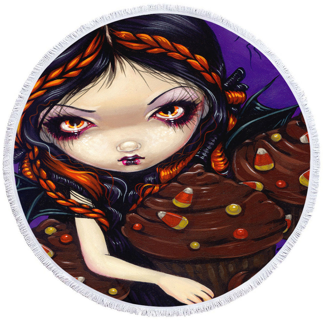 Bat Winged Fairy with Halloween Cupcakes Nice Beach Towels