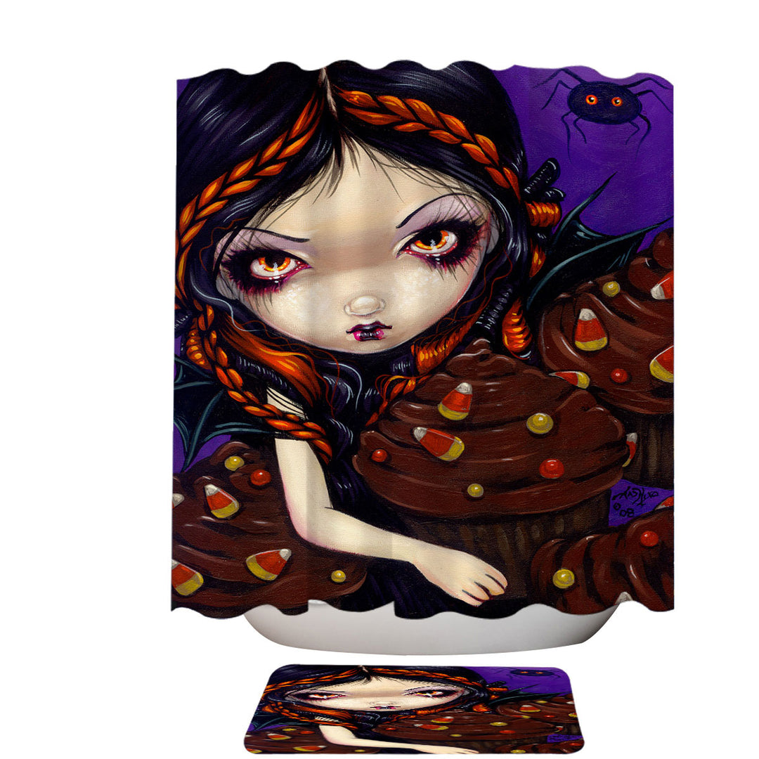 Bat Winged Fairy with Halloween Cupcakes Shower Curtain