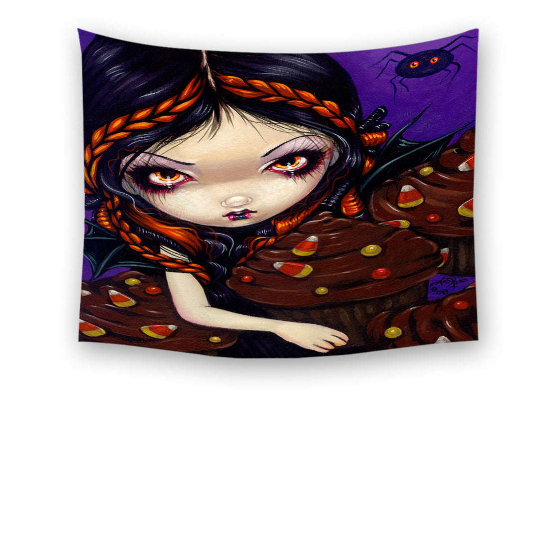 Bat Winged Fairy with Halloween Cupcakes Tapestry