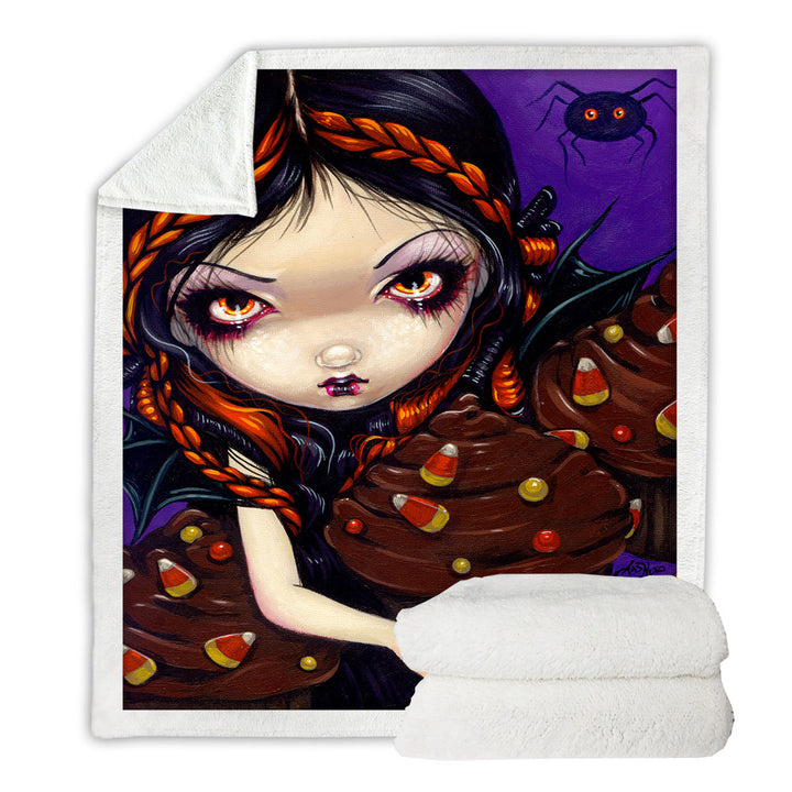 Bat Winged Fairy with Halloween Cupcakes Throw Blanket