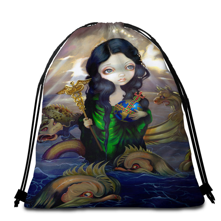 Beach Towel Bags of Alchemical Seas Sea Maiden and Monsters Spirits