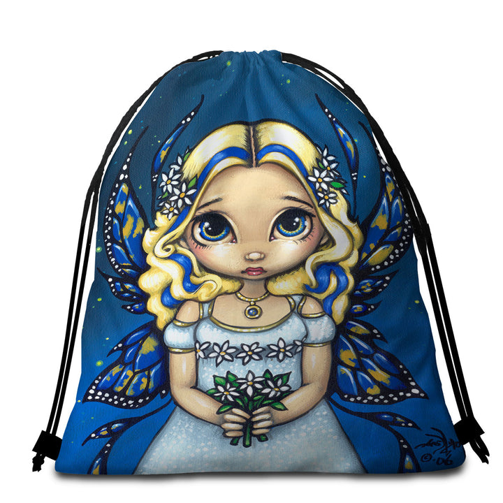 Beach Towel Bags with Daisy Lovely Blonde Fairy with Flowers